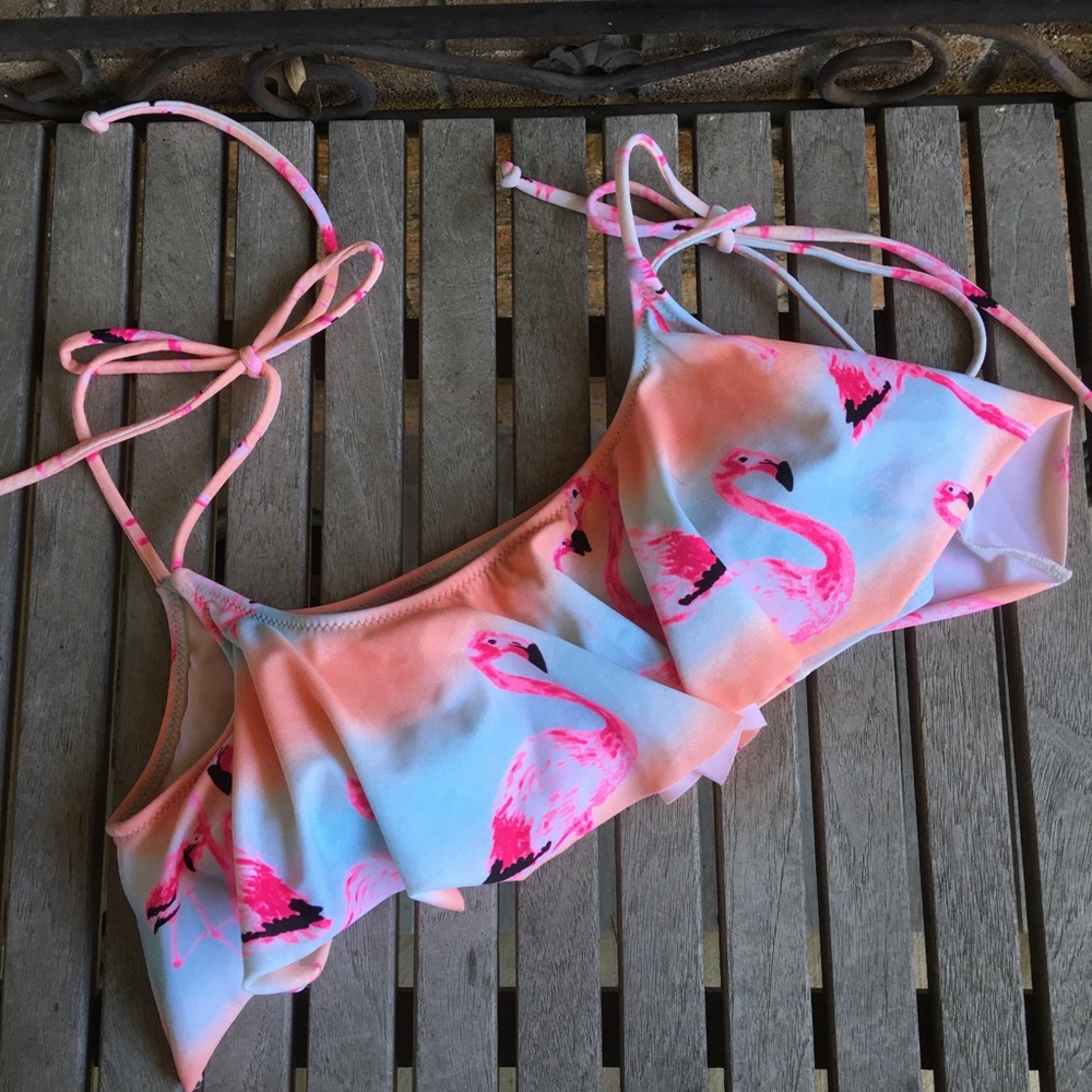 Pink VS Flamingo Ruffle Bikini Top